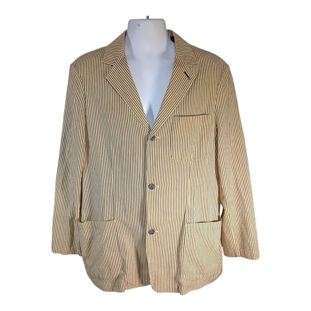 Robert Graham Sport Coat Blazer 100% Cotton Yellow Blue Striped Men's Large